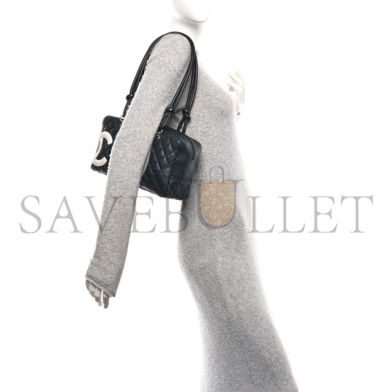 CHANEL MASTER CALFSKIN QUILTED LARGE CAMBON BOWLER BLACK WHITE (28*16*10cm)